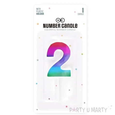 swieczka na tort cyfra 2 blyszczaca teczowy partypal 5 cm