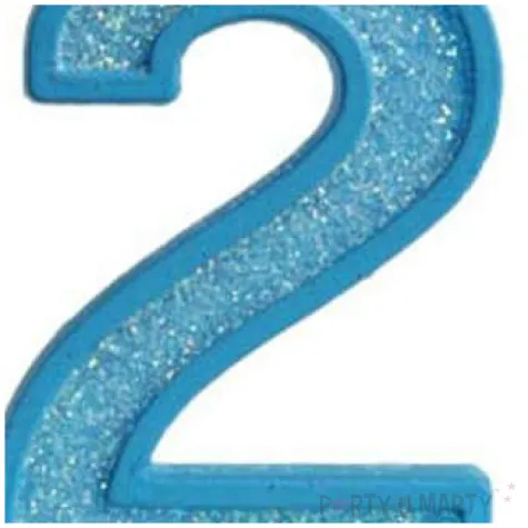 swieczka na tort cyfra 2 brokat niebieska guirca 4 cm