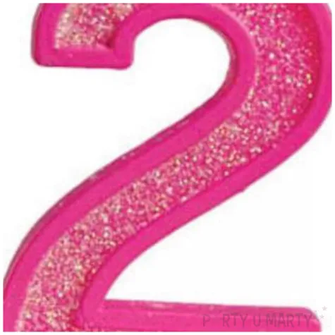 swieczka na tort cyfra 2 brokat rozowa guirca 4 cm