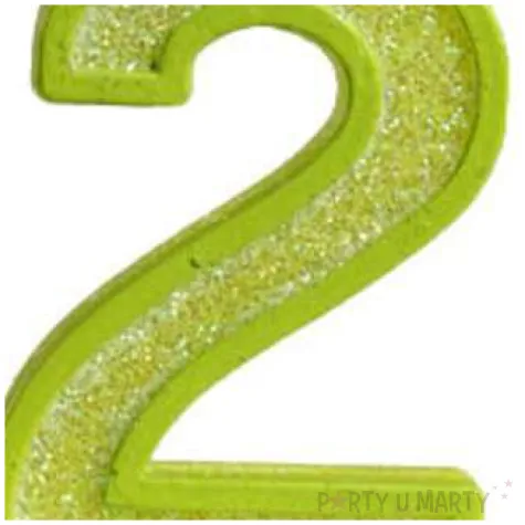 swieczka na tort cyfra 2 brokat zielona guirca 4 cm