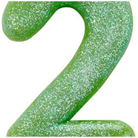 swieczka na tort cyfra 2 brokatowa zielona amscan