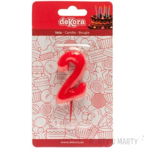 swieczka na tort cyfra 2 czerwona dekora 5 5 cm
