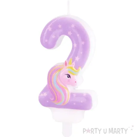 swieczka na tort cyfra 2 jednorozec teczowy partypal 8 2 cm