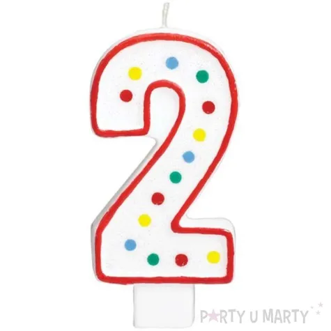 swieczka na tort cyfra 2 kropki mix amscan 9 5 cm