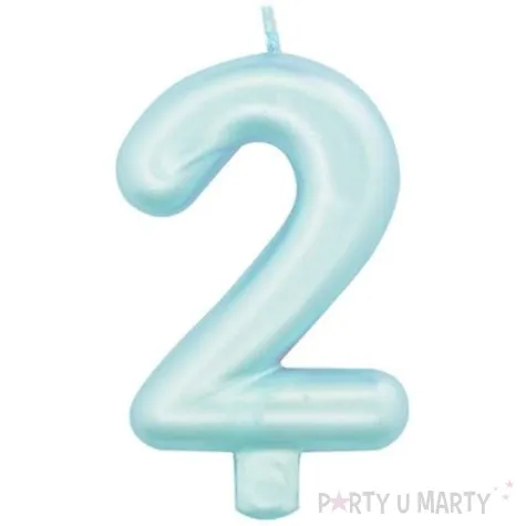 swieczka na tort cyfra 2 niebieski perlowy givi 9 cm