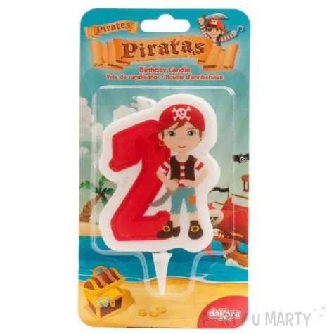 swieczka na tort cyfra 2 pirat czerwona dekora
