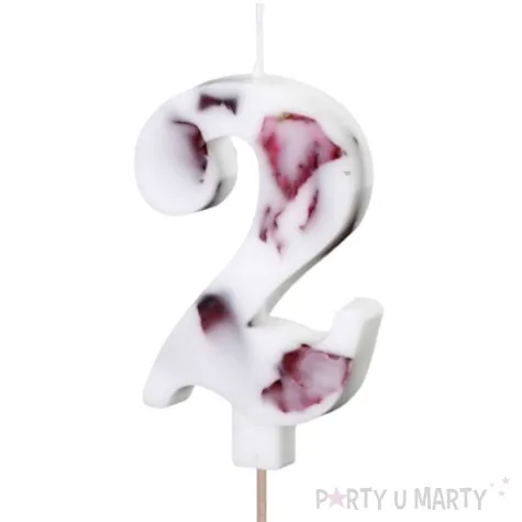 swieczka na tort cyfra 2 platki kwiatow bialy partydeco 8 cm