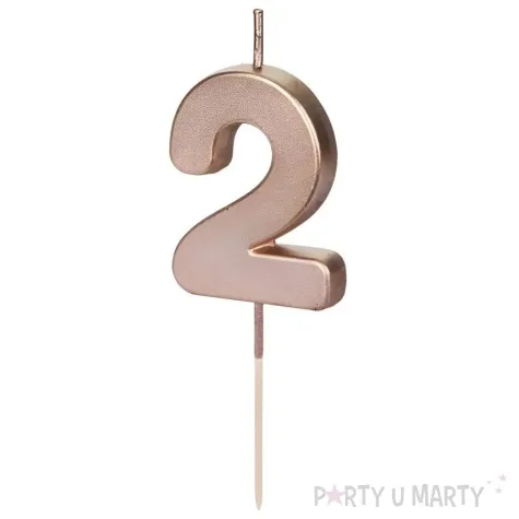 swieczka na tort cyfra 2 rose gold partydeco 9 cm