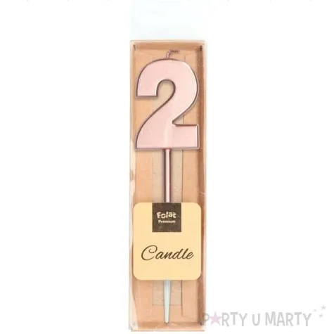 swieczka na tort cyfra 2 rozowa zlota folat