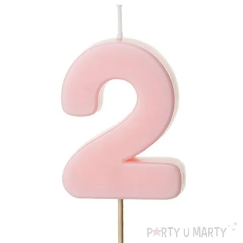 swieczka na tort cyfra 2 rozowy partydeco 10 cm