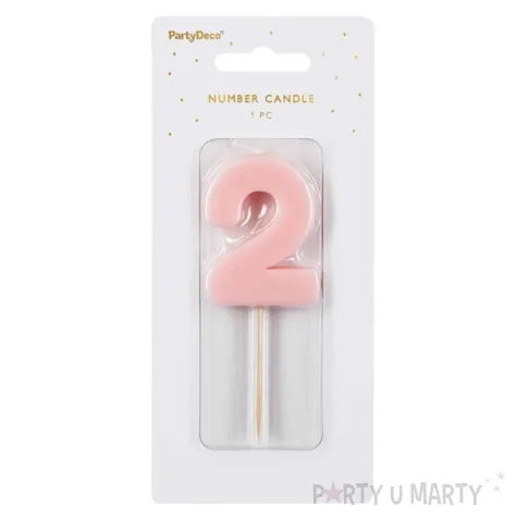swieczka na tort cyfra 2 rozowy partydeco 10 cm