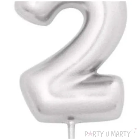 swieczka na tort cyfra 2 srebrny metalik givi 8 cm