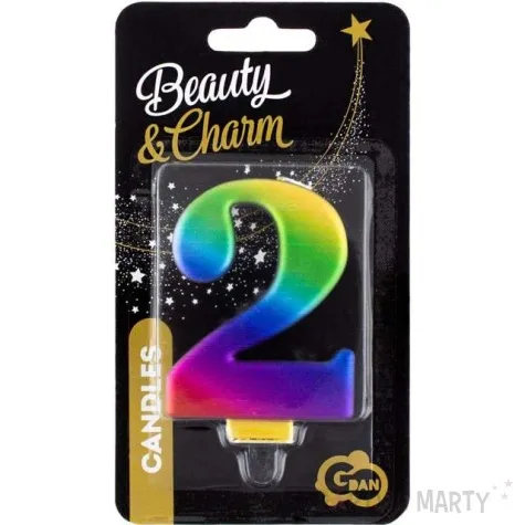 swieczka na tort cyfra 2 teczowa godan 9 5 cm