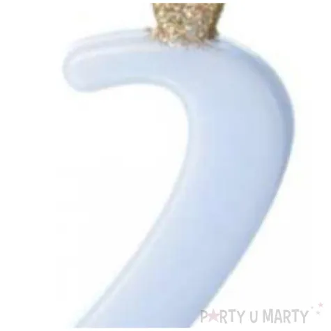 swieczka na tort cyfra 2 w koronie blekitna partydeco 9 5 cm