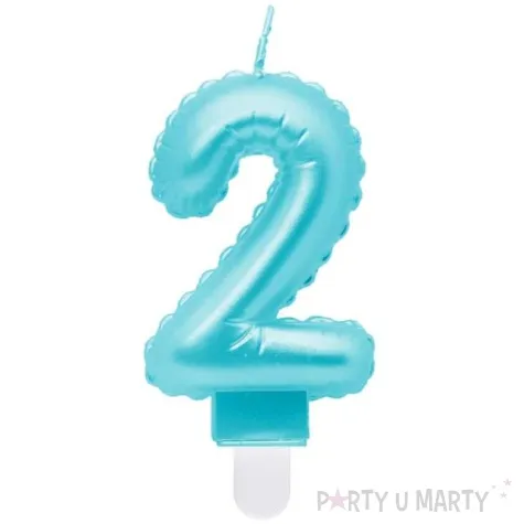 swieczka na tort cyfra 2 wypustki niebieska jasna perlowa godan 7 cm