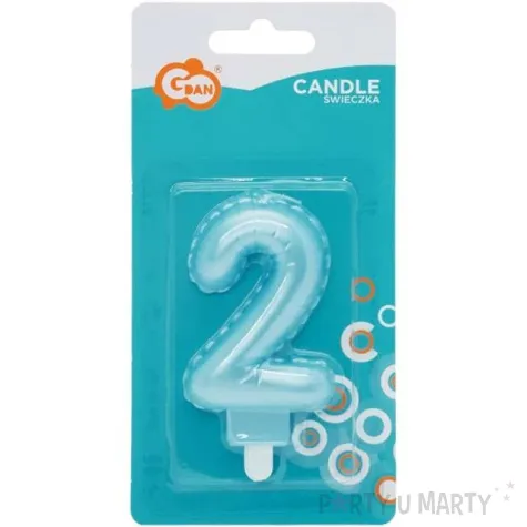 swieczka na tort cyfra 2 wypustki niebieska jasna perlowa godan 7 cm