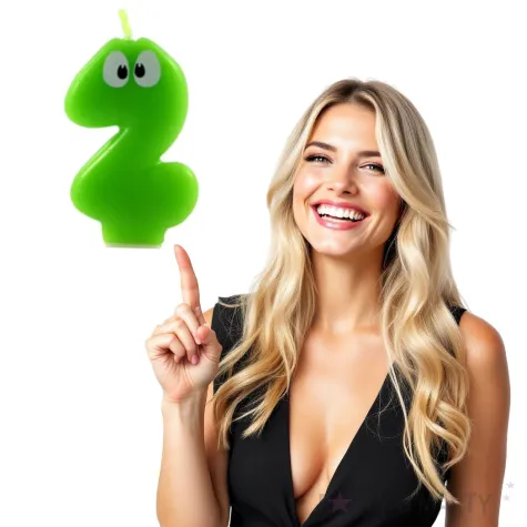 swieczka na tort cyfra 2 z oczami zielona tamipol 7 5 cm