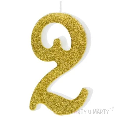 swieczka na tort cyfra 2 zlota partydeco 1 szt