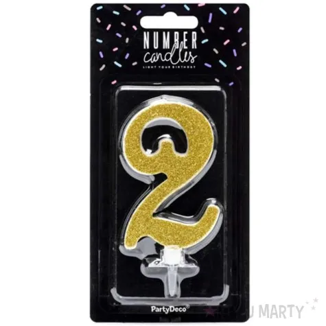 swieczka na tort cyfra 2 zlota partydeco 1 szt