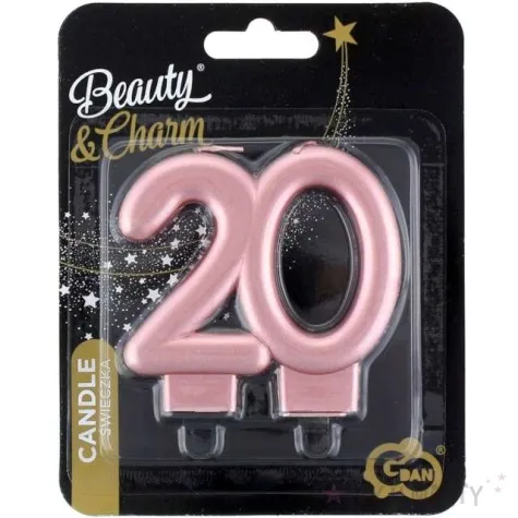 swieczka na tort cyfra 20 beauty and charm rozowo zlota godan 8 cm