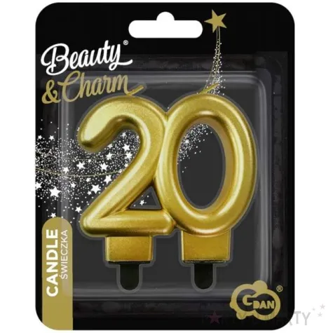 swieczka na tort cyfra 20 beauty and charm zlota godan 8 cm
