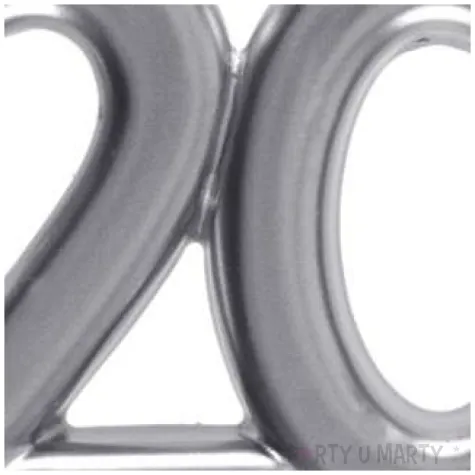 swieczka na tort cyfra 20 srebrna santex 9 cm