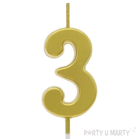 swieczka na tort cyfra 3 beauty charm piker zloty godan 9 5 cm