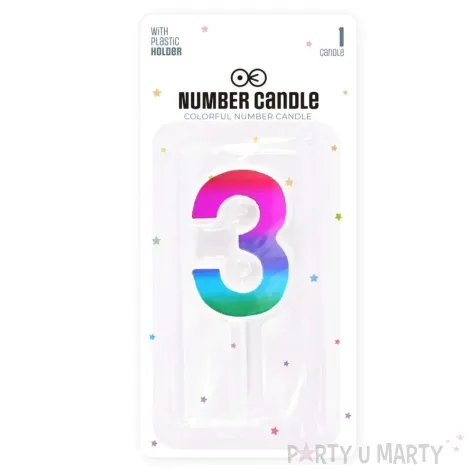 swieczka na tort cyfra 3 blyszczaca teczowy partypal 5 cm