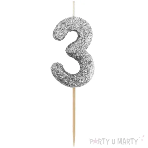 swieczka na tort cyfra 3 brokat piker czarny godan 11 5 cm