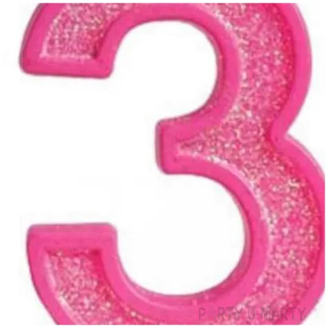 swieczka na tort cyfra 3 brokat rozowa guirca 4 cm