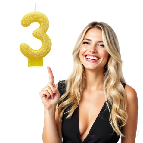 swieczka na tort cyfra 3 brokatowa zolta amscan