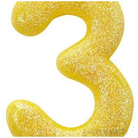 swieczka na tort cyfra 3 brokatowa zolta amscan