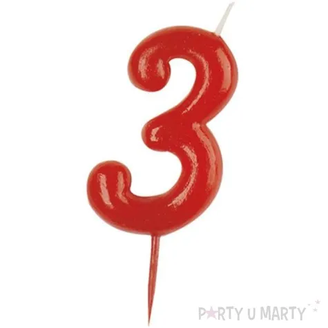 swieczka na tort cyfra 3 czerwona dekora 5 5 cm