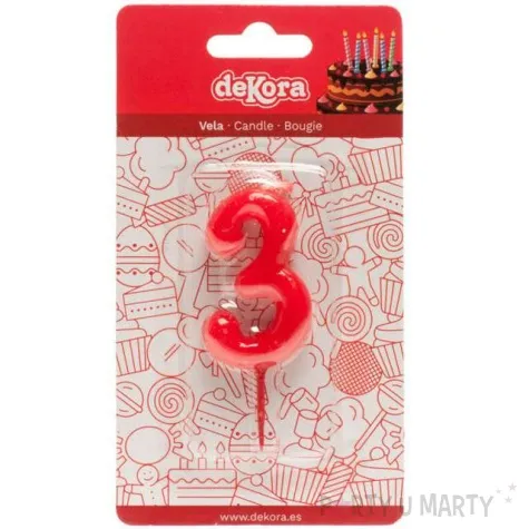 swieczka na tort cyfra 3 czerwona dekora 5 5 cm