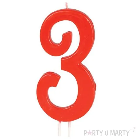 swieczka na tort cyfra 3 czerwona guirca 12 cm
