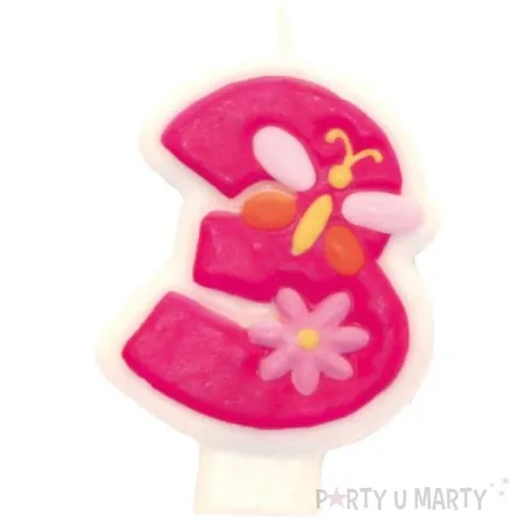 swieczka na tort cyfra 3 daisy rozowa amscan