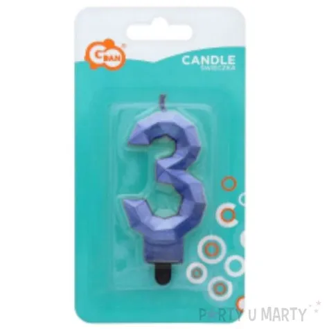 swieczka na tort cyfra 3 diament niebieska godan 7 6 cm