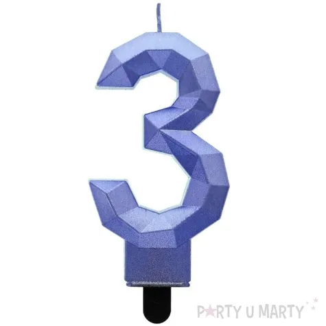 swieczka na tort cyfra 3 diament niebieska godan 7 6 cm