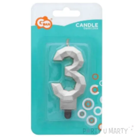 swieczka na tort cyfra 3 diament srebrna godan 7 6 cm