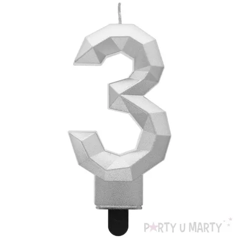 swieczka na tort cyfra 3 diament srebrna godan 7 6 cm