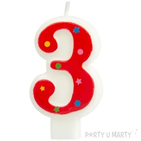 swieczka na tort cyfra 3 gwiazdki czerwona partypal 8 cm
