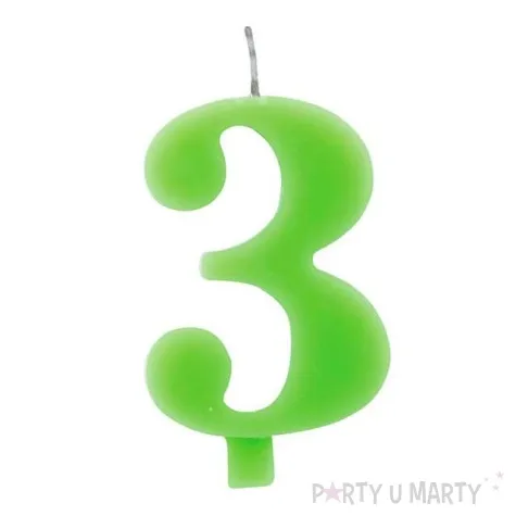 swieczka na tort cyfra 3 iskrzaca zielona givi 9 5 cm