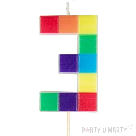 swieczka na tort cyfra 3 klocki mix arpex 7 cm