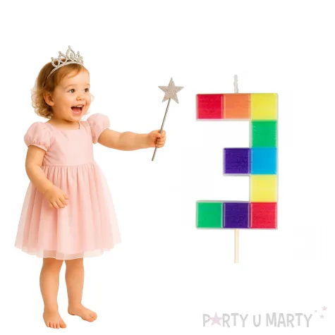 swieczka na tort cyfra 3 klocki mix arpex 7 cm