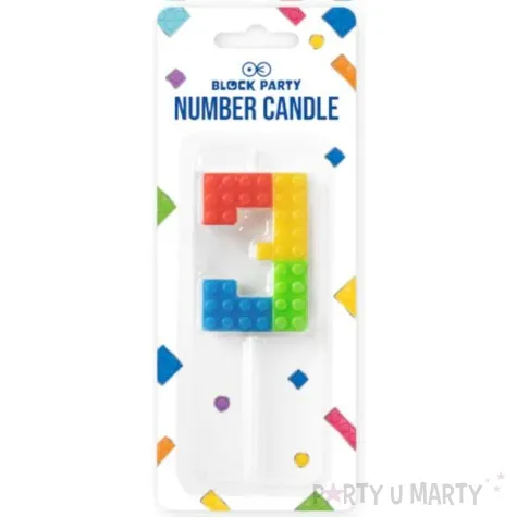 swieczka na tort cyfra 3 klocki mix partypal 11 cm