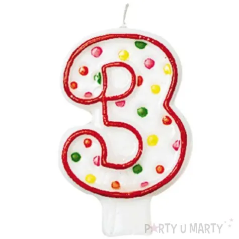 swieczka na tort cyfra 3 kropki mix amscan 8 cm