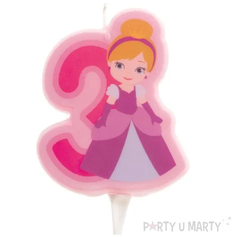 swieczka na tort cyfra 3 ksiezniczka rozowa dekora