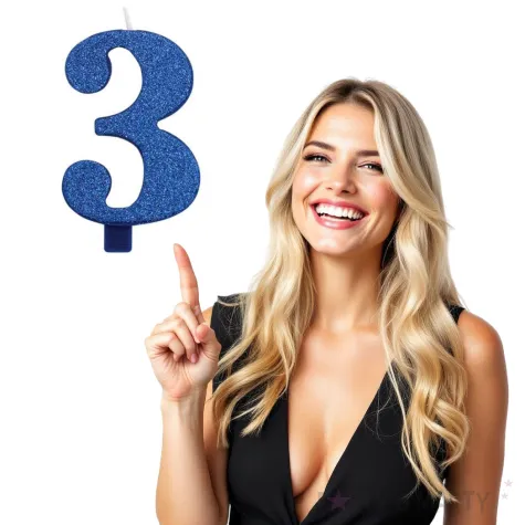 swieczka na tort cyfra 3 niebieska brokatowa givi 9 5 cm