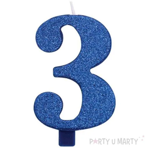 swieczka na tort cyfra 3 niebieska brokatowa givi 9 5 cm