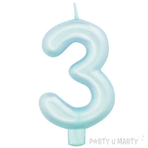 swieczka na tort cyfra 3 niebieski perlowy givi 9 cm